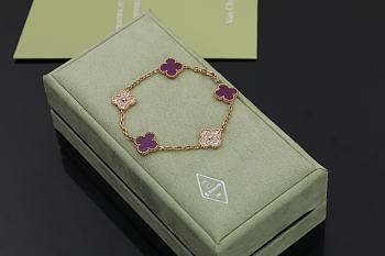 Fortok Van Cleef & Arpels Alhambra Purple Mother of Pearl and Diamond 5 Motifs Gold Bracelet