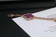 Fortok Van Cleef & Arpels Alhambra Purple Mother of Pearl and Diamond 5 Motifs Gold Bracelet - 6