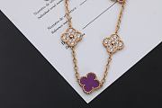 Fortok Van Cleef & Arpels Alhambra Purple Mother of Pearl and Diamond 5 Motifs Gold Bracelet - 3