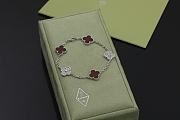 Fortok Van Cleef & Arpels Alhambra Red Mother of Pearl and Diamond 5 Motifs Silver Bracelet - 1