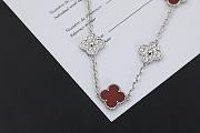 Fortok Van Cleef & Arpels Alhambra Red Mother of Pearl and Diamond 5 Motifs Silver Bracelet - 6