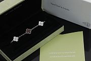 Fortok Van Cleef & Arpels Alhambra Red Mother of Pearl and Diamond 5 Motifs Silver Bracelet - 4
