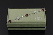 Fortok Van Cleef & Arpels Alhambra Red Mother of Pearl and Diamond 5 Motifs Silver Bracelet - 2