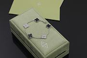 Fortok Van Cleef & Arpels Alhambra Black Mother of Pearl and Diamond 5 Motifs Silver Bracelet - 1