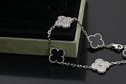 Fortok Van Cleef & Arpels Alhambra Black Mother of Pearl and Diamond 5 Motifs Silver Bracelet - 2