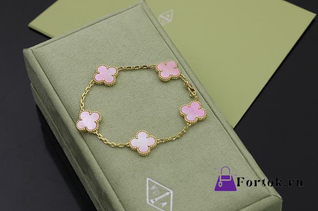 Fortok Van Cleef & Arpels Alhambra Pink Mother of Pearl 5 Motifs Gold Bracelet - 1