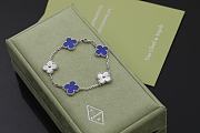 Fortok Van Cleef & Arpels Alhambra Blue Mother of Pearl and Silver 5 Motifs Silver Bracelet - 1