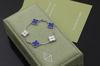 Fortok Van Cleef & Arpels Alhambra Blue Mother of Pearl and Silver 5 Motifs Silver Bracelet