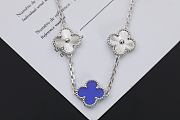 Fortok Van Cleef & Arpels Alhambra Blue Mother of Pearl and Silver 5 Motifs Silver Bracelet - 5