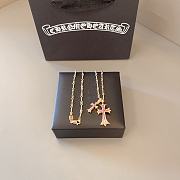 Fortok Chrome Hearts Red Crystal Double Cross Necklace Gold  - 1