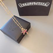 Fortok Chrome Hearts Red Crystal Double Cross Necklace Gold  - 5