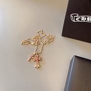 Fortok Chrome Hearts Red Crystal Double Cross Necklace Gold  - 3