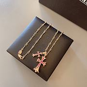 Fortok Chrome Hearts Red Crystal Double Cross Necklace Gold  - 2