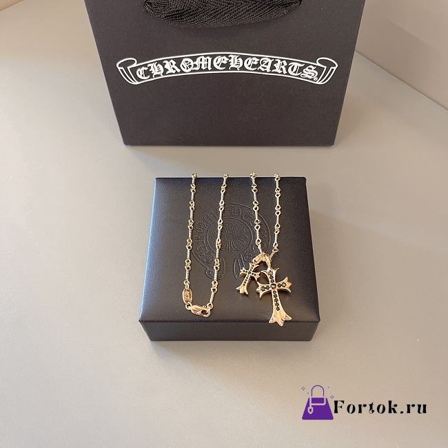 Fortok Chrome Hearts Black Crystal Double Cross Necklace Gold  - 1
