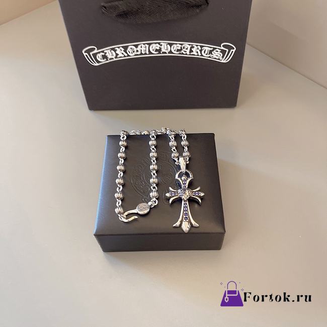 Fortok Chrome Hearts Silver Tone Heart Cross Pendant Necklace - 1