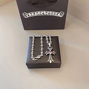 Fortok Chrome Hearts Silver Tone Heart Cross Pendant Necklace - 1