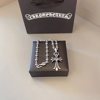 Fortok Chrome Hearts Silver Tone Heart Cross Pendant Necklace