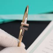 Fortok Tiffany Pink T Narrow Wire Bracelet in Rose Gold And Diamond - 2