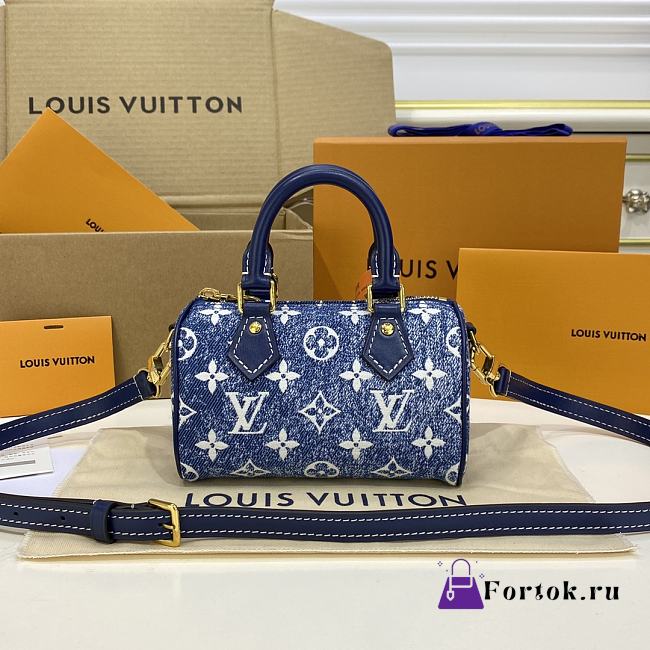 Fortok Louis Vuitton Speedy Denim Blue 16*10*7.5cm - 1