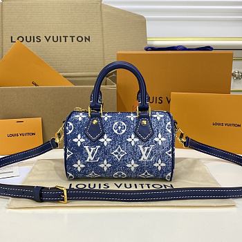 Fortok Louis Vuitton Speedy Denim Blue 16*10*7.5cm