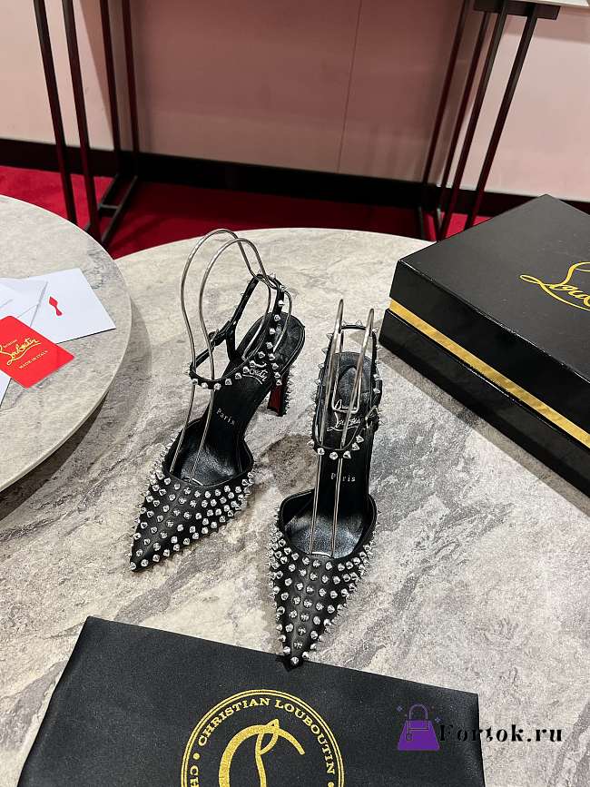Fortok Christian Louboutin Black Spiked Bracelet Black Heels 10cm - 1
