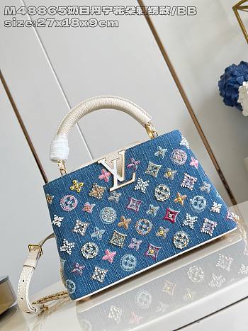 Fortok Louis Vuitton Capucines Denim Detailed With White Handle 17.3 x 9 x 27 cm