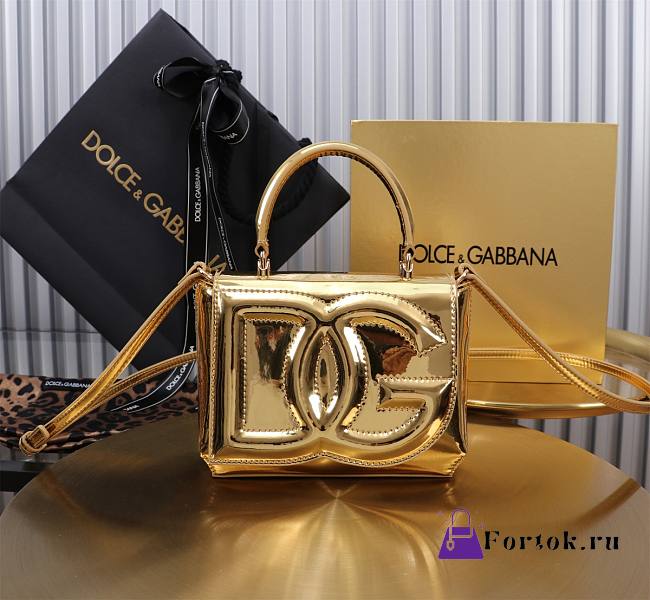 Fortok Dolce & Gabbana DG Girls Top Handle Shinning Gold Bag 13.5*17.5*6.5cm  - 1