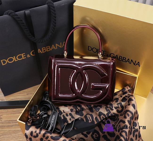 Fortok Dolce & Gabbana DG Girls Top Handle Shining Burgundy Bag 13.5*17.5*6.5cm  - 1