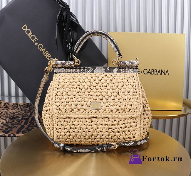 Fortok Dolce & Gabbana DG Sicily Raffia And Python Pattern Bag 20x16x8cm  - 1