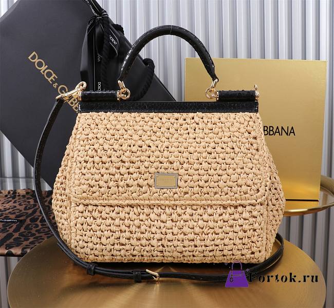 Fortok Dolce & Gabbana DG Sicily Raffia And Python Pattern Bag 25x20x12cm - 1