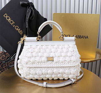 Fortok Dolce & Gabbana Small Sicily Raffia Crochet Bag White 18x11x6cm