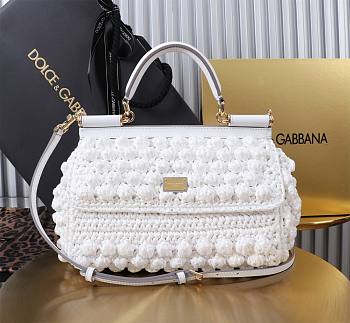 Fortok Dolce & Gabbana Small Sicily Raffia Crochet Bag White 25x17x9cm
