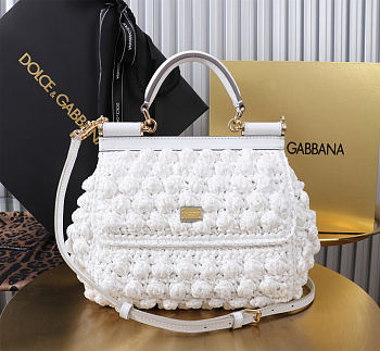 Fortok Dolce & Gabbana Small Sicily Raffia Crochet Bag White 20x16x8cm