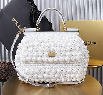 Fortok Dolce & Gabbana Small Sicily Raffia Crochet Bag White 25x20x12cm