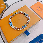 Fortok Louis Vuitton Monogram Chain Bracelet Silver Blue - 1