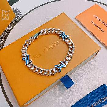 Fortok Louis Vuitton Monogram Chain Bracelet Silver Blue