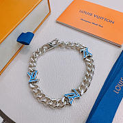 Fortok Louis Vuitton Monogram Chain Bracelet Silver Blue - 5