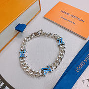 Fortok Louis Vuitton Monogram Chain Bracelet Silver Blue - 2