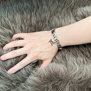 Fortok Louis Vuitton Monogram Chain Bracelet Silver LV Charm Red - 6