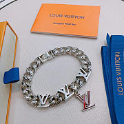 Fortok Louis Vuitton Monogram Chain Bracelet Silver LV Charm Red - 5