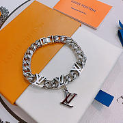 Fortok Louis Vuitton Monogram Chain Bracelet Silver LV Charm Red - 2