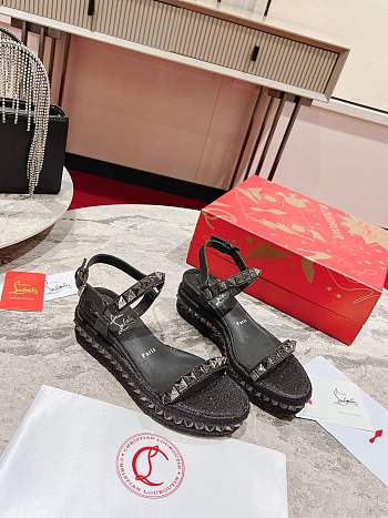 Fortok Christian Louboutin Pyraclou Black 60 mm Espadrilles Twinkle Pattern