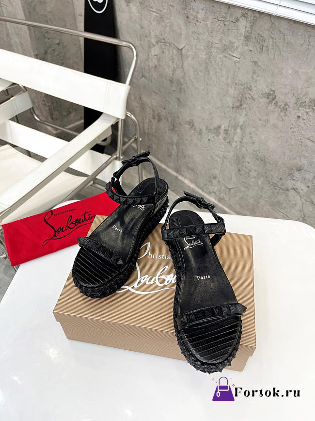 Fortok Christian Louboutin Pyraclou Black 60 mm Espadrilles Stripes Pattern - 1