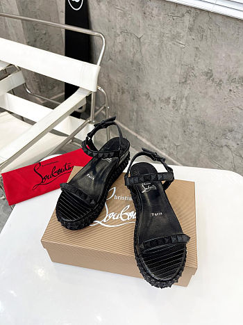 Fortok Christian Louboutin Pyraclou Black 60 mm Espadrilles Stripes Pattern