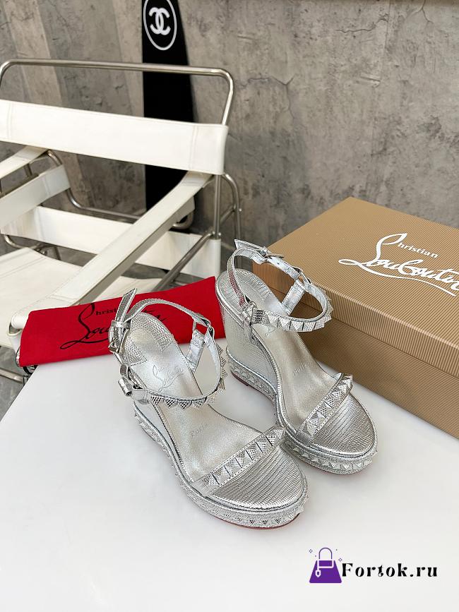 Fortok Christian Louboutin Pyraclou Silver 60 mm Espadrilles Stripes Pattern - 1
