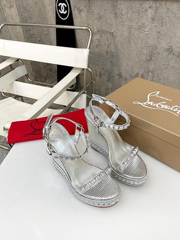 Fortok Christian Louboutin Pyraclou Silver 60 mm Espadrilles Stripes Pattern