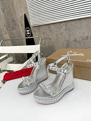 Fortok Christian Louboutin Pyraclou Silver 60 mm Espadrilles Stripes Pattern - 5
