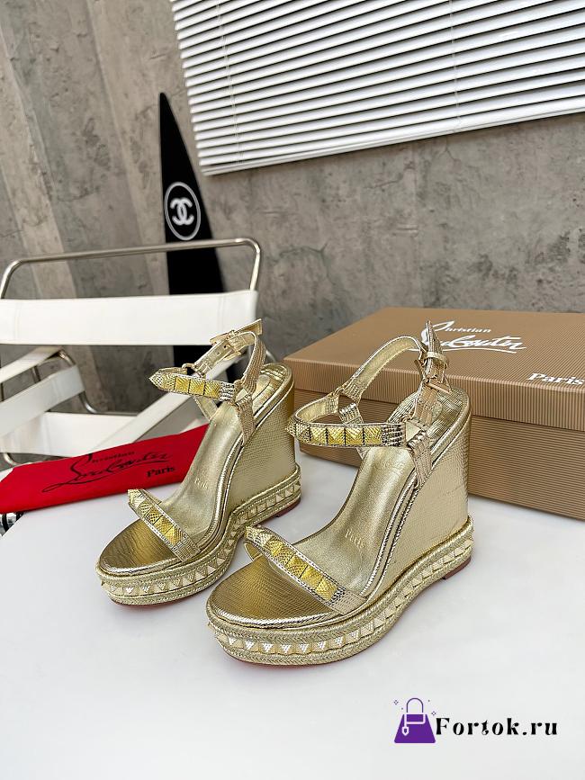 Fortok Christian Louboutin Pyraclou Gold 60 mm Espadrilles Stripes Pattern - 1