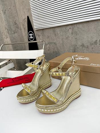 Fortok Christian Louboutin Pyraclou Gold 60 mm Espadrilles Stripes Pattern