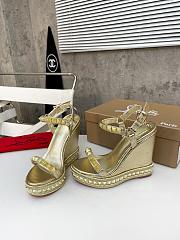 Fortok Christian Louboutin Pyraclou Gold 60 mm Espadrilles Stripes Pattern - 2